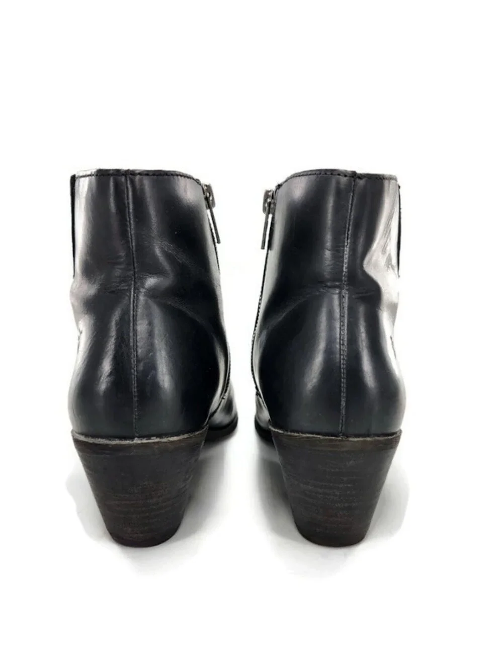 Frye Jennifer Black Leather Almond-Toe Pull-On Side-Zip Block Heel Ankle Booties